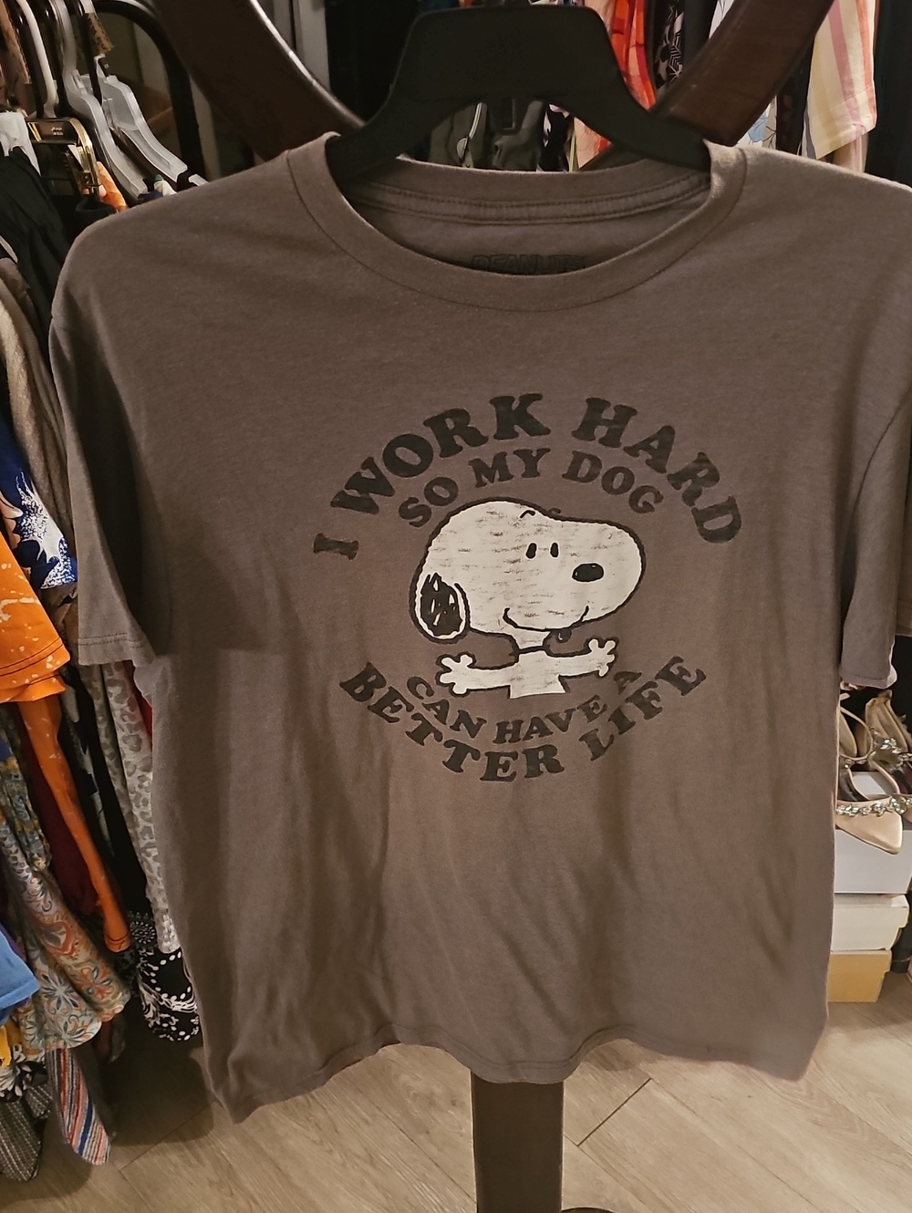 Peanuts Gray Snoopy 'I Work Hard' Dog Lover Tee